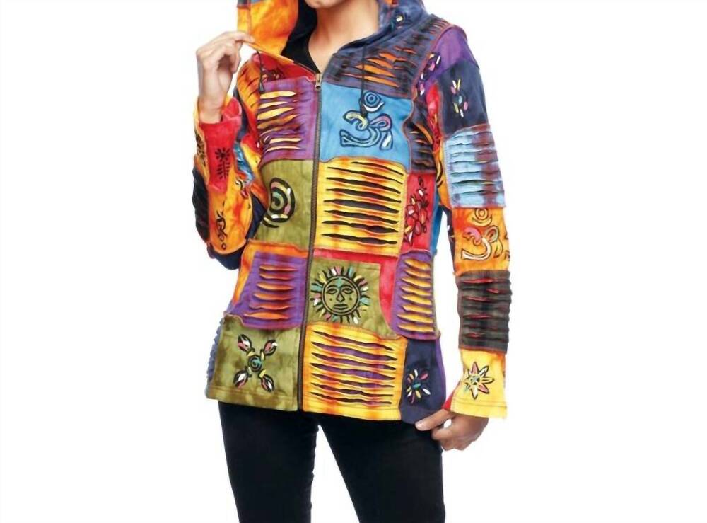 NEW RISING INTERNATIONAL handmade hoodie in orange/blues
